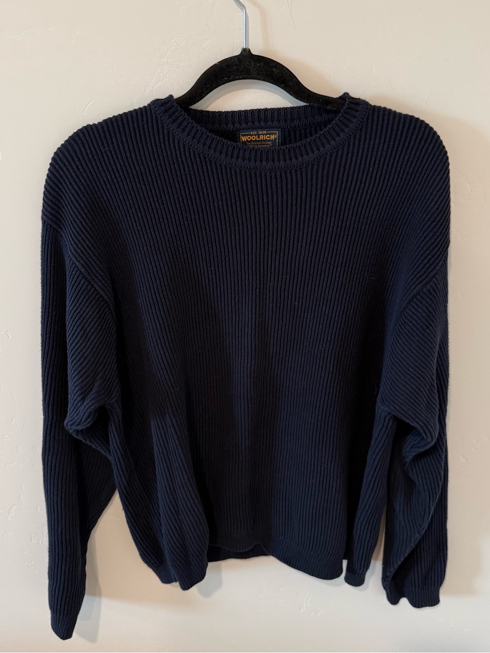 Woolrich Navy Ribbed Crewneck Sweater Men’s Large Cotton Classic Cozy Business